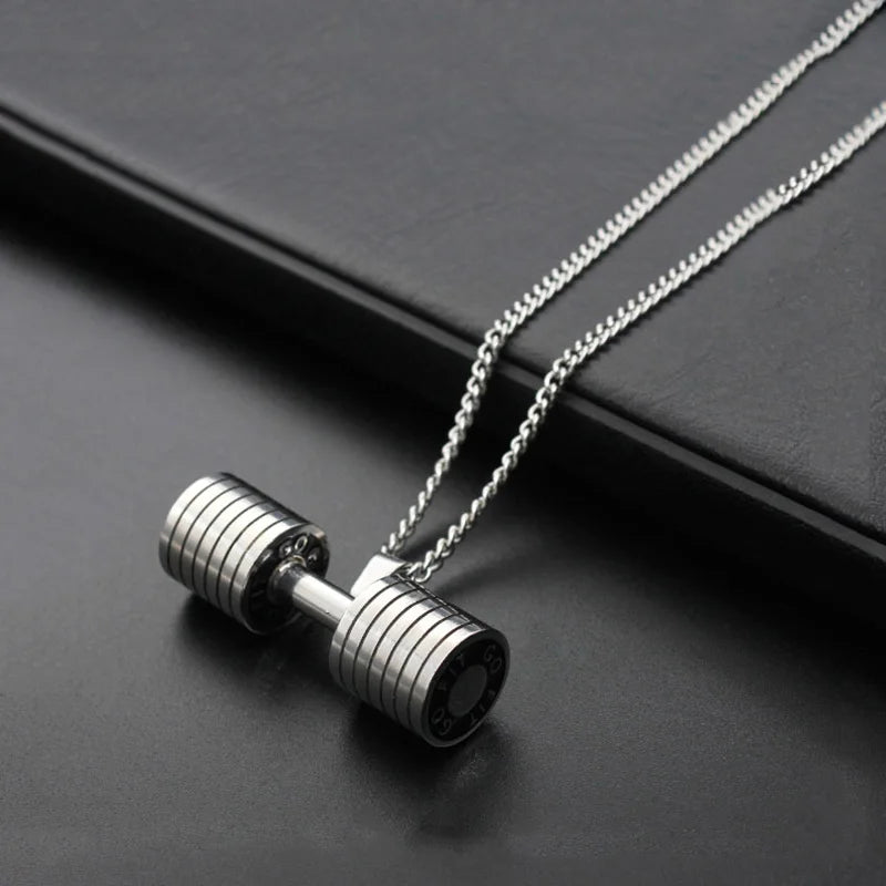 Stainless Steel Chain Punk Dumbbell Pendants Fitness Bodybuilding Gym Necklace