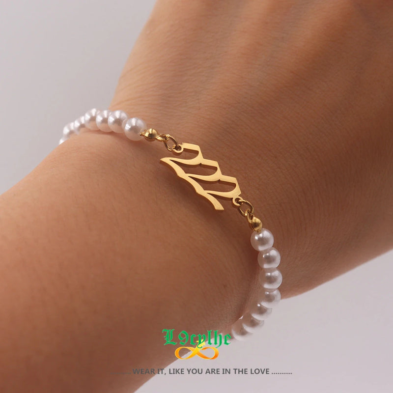 Stainless Steel Angel Number Bracelets 111-999 Pearl Chain Gothic Pulseras
