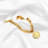 Stainless Steel Charm Bracelet Elizabeth Coin Chunky OT Buckle Bracelets Women