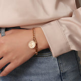 Stainless Steel Charm Bracelet Elizabeth Coin Chunky OT Buckle Bracelets Women