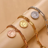 Stainless Steel Charm Bracelet Elizabeth Coin Chunky OT Buckle Bracelets Women