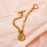 Stainless Steel Charm Bracelet Elizabeth Coin Chunky OT Buckle Bracelets Women