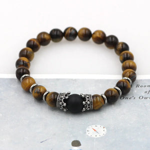 Tiger Eye Stone Crown Bracelet Stainless Steel Charm Friendship Jewelry