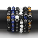 Tiger Eye Stone Crown Bracelet Stainless Steel Charm Friendship Jewelry