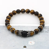 Tiger Eye Stone Crown Bracelet Stainless Steel Charm Friendship Jewelry