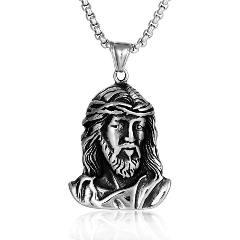 Stainless Steel Jesus Head Pendant Necklace Religious Gift