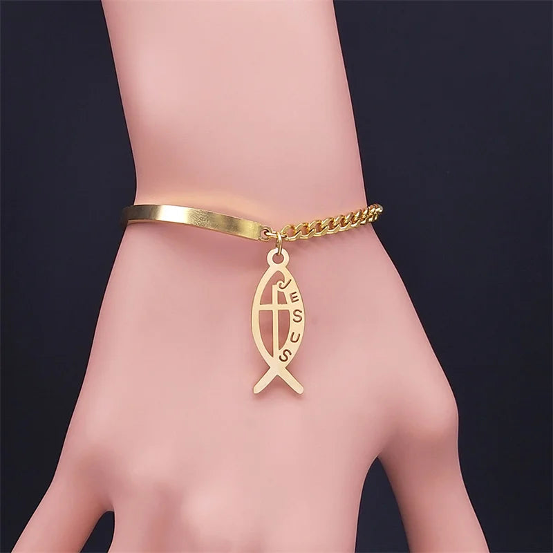 Stainless Steel Cross Jesus Bracelet for Women Bangle Jewelry