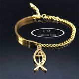 Stainless Steel Cross Jesus Bracelet for Women Bangle Jewelry