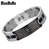 Stainless Steel Chunky Chain Bible Cross Cuff Bracelet