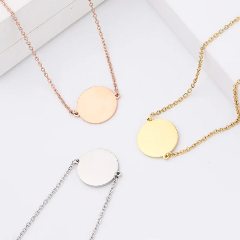 Stainless Steel Circle Charm Necklace Blank For Engrave 10pcs