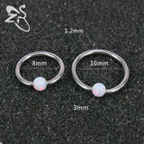 Stainless Steel Circle Fire Opal Stone Ball BCR Captive Bead Rings