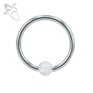 Stainless Steel Circle Fire Opal Stone Ball BCR Captive Bead Rings