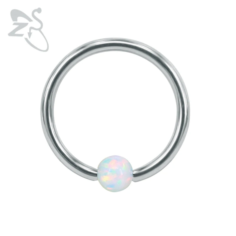Stainless Steel Circle Fire Opal Stone Ball BCR Captive Bead Rings
