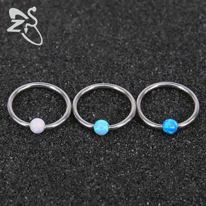 Stainless Steel Circle Fire Opal Stone Ball BCR Captive Bead Rings