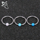 Stainless Steel Circle Fire Opal Stone Ball BCR Captive Bead Rings