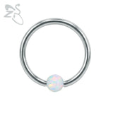 Stainless Steel Circle Fire Opal Stone Ball BCR Captive Bead Rings