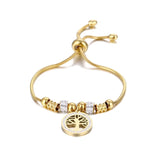 Stainless Steel Tree of Life Bracelet Crystal Zircon Snake Chain Jewelry