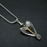 Stainless Steel Winged Sword Cross Pendant Men's Necklace