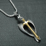 Stainless Steel Winged Sword Cross Pendant Men's Necklace