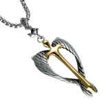 Stainless Steel Winged Sword Cross Pendant Men's Necklace