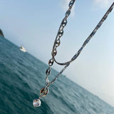 Zircon Pig Nose Choker Necklace Stainless Steel Coffee Bean Pendant