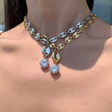 Zircon Pig Nose Choker Necklace Stainless Steel Coffee Bean Pendant