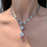 Zircon Pig Nose Choker Necklace Stainless Steel Coffee Bean Pendant