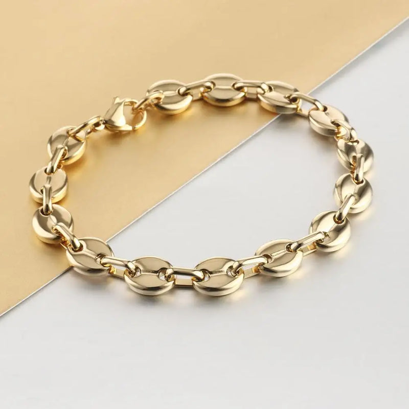 Stainless Steel Coffee Beans Chain Bracelet 9mm Hip Hop Jewelry