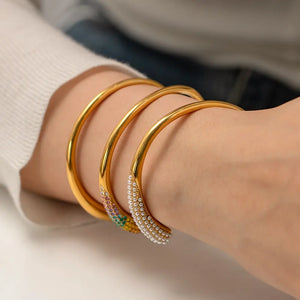 18K Plated Stainless Steel Open Bangle Glossy Bracelet