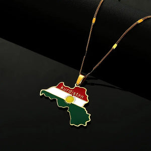 Stainless Steel Kurdistan Map Pendant Necklace