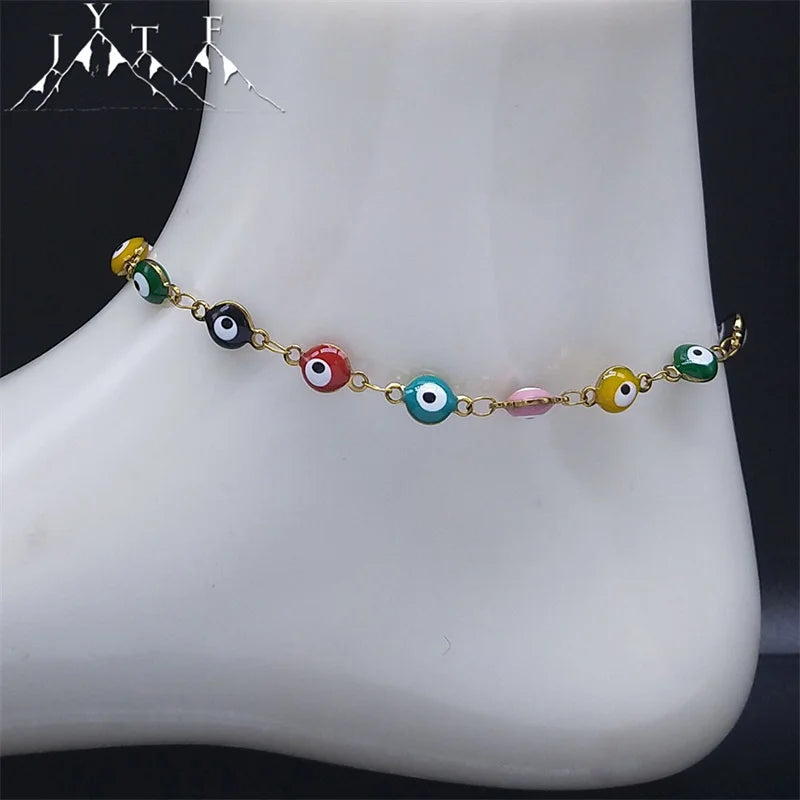 Colorful Eye Beads Anklet Stainless Steel