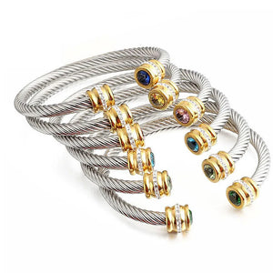 Colorful Zircon Birthstone Cuff Charm Bracelet & Bangle For Women