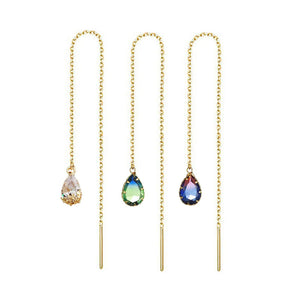 Colorful Zircon Water Drop Long Chain Earrings for Women Girls