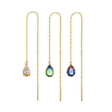 Colorful Zircon Water Drop Long Chain Earrings for Women Girls