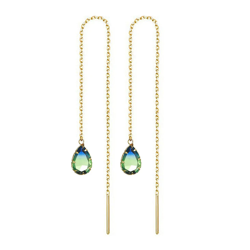Colorful Zircon Water Drop Long Chain Earrings for Women Girls