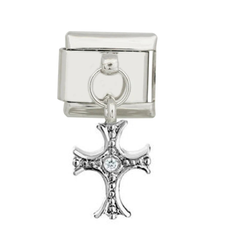 Stainless Steel Composable 9mm Crystal Cross Charm Bracelet