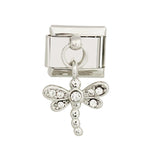 Stainless Steel Crystal Dragonfly Dangle Charm Bracelet