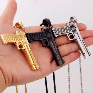 Stainless Steel Rock Gun Model Pendant Necklace