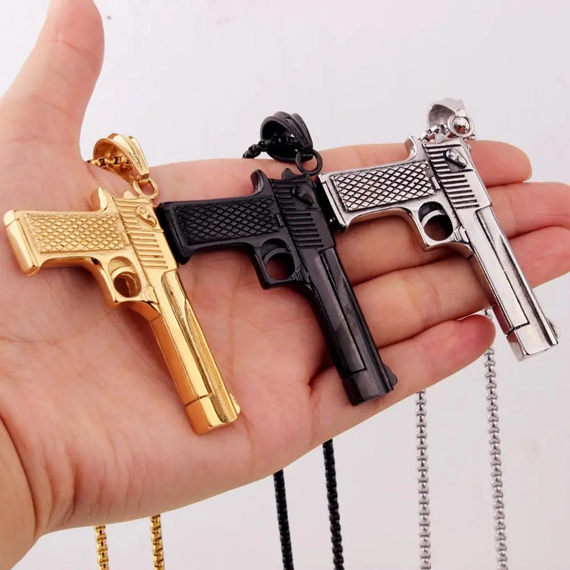 Stainless Steel Rock Gun Model Pendant Necklace
