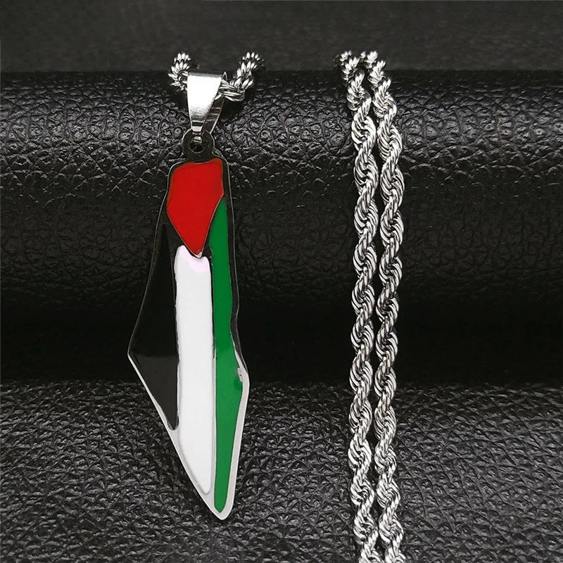 Stainless Steel Map Necklace Jewish Judaica Jerusalem Holy Land Keepsake