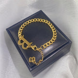 Stainless Steel Couple Letter B Chain Bracelet Women Punk Hip-Hop Jewelry