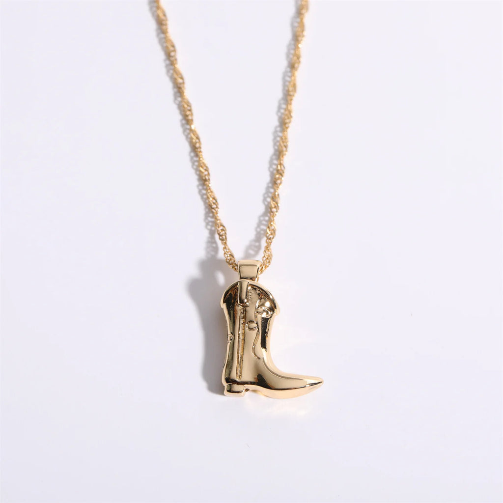 Stainless Steel Cowboy Boots Pendant Necklace Vintage Punk