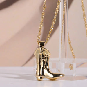 Stainless Steel Cowboy Boots Pendant Necklace Vintage Punk