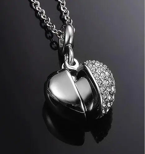 Angel Wings Heart Urn Pendant Necklace for Ashes Crystal Memorial Jewelry