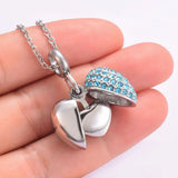 Angel Wings Heart Urn Pendant Necklace for Ashes Crystal Memorial Jewelry