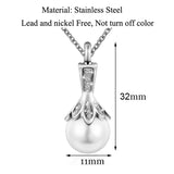 Stainless Steel Pearl Pendant Holder Ash Keepsake Memorial Urn Necklace