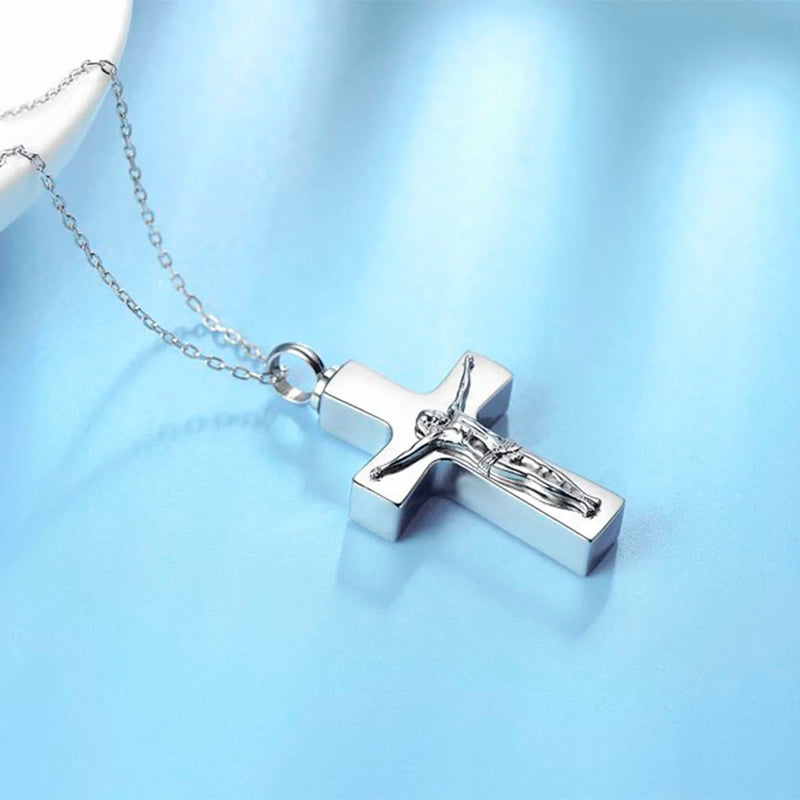 Stainless Steel Cross Pendant Cremation Urn Necklace Charm