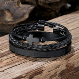 Stainless Steel Cross Charm Silver Bracelet Men Women Jewelry Set