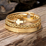 Stainless Steel Cross Charm Silver Bracelet Men Women Jewelry Set