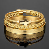 Stainless Steel Cross Charm Silver Bracelet Men Women Jewelry Set